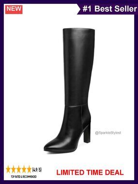 Faux Leather Knee High Boots Pointed Toe Chunky Heel Fall Tall Boots
